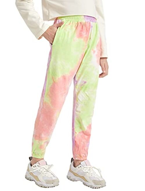 Romwe Girl's Tie Dye Joggers Sweatpant Sport Pants with Pocket