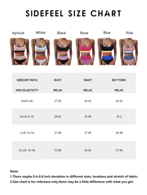 Sidefeel Women Striped Color Block Knit Ribbed High Waist Bikini Set 2 Piece Swimsuits