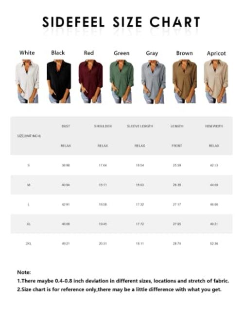 Sidefeel Women Business Cuffed Sleeves Casual V Neck Henley Shirt Work Blouse Top