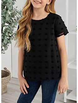 Sidefeel Girl Cute Short Sleeve Chiffon Blouses Loose Casual Crewneck Shirts Tops 4-13 Years