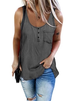 Sidefeel Womens Casual Scoop Neck Denim Tank Tops Sleeveless Loose Fit Shirts