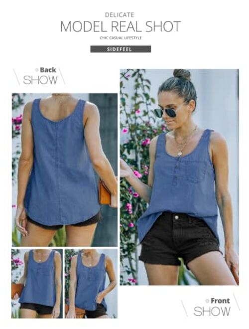 Sidefeel Womens Casual Scoop Neck Denim Tank Tops Sleeveless Loose Fit Shirts