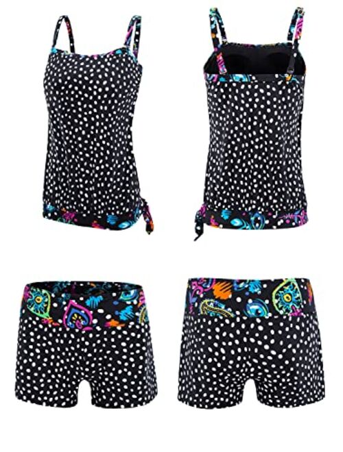 Sidefeel Women Tankini Tummy Control Swimwear Tank Top Polka dot Printed Boyshorts Two Piece Bathing Suit S-XXL