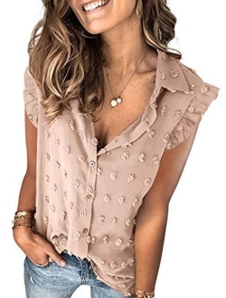 Sidefeel Womens V Neck Chiffon Blouse Pom Pom Long Sleeve Button Shirt Tops