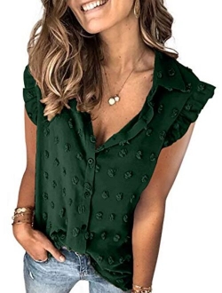 Sidefeel Womens V Neck Chiffon Blouse Pom Pom Long Sleeve Button Shirt Tops