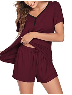 Pajamas Sets Short Sleeve Sleepwear Womens Pjs Sets Two Piece Nightwear Soft Lounge Sets with Pockets S-XXL