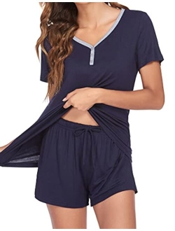 Pajamas Sets Short Sleeve Sleepwear Womens Pjs Sets Two Piece Nightwear Soft Lounge Sets with Pockets S-XXL