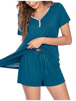 Pajamas Sets Short Sleeve Sleepwear Womens Pjs Sets Two Piece Nightwear Soft Lounge Sets with Pockets S-XXL