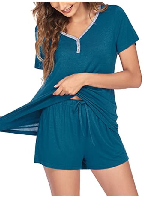 Ekouaer Pajamas Sets Short Sleeve Sleepwear Womens Pjs Sets Two Piece Nightwear Soft Lounge Sets with Pockets S-XXL