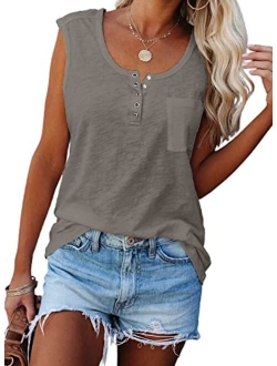 Sidefeel Women Short Sleeve V Neck Button Detail T Shirt Casual Basic Tunic Tops