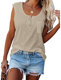 Sidefeel Women Short Sleeve V Neck Button Detail T Shirt Casual Basic Tunic Tops