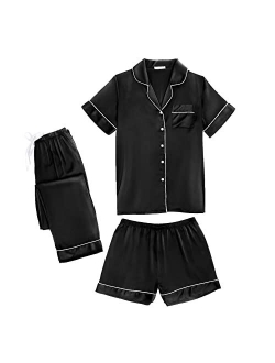 Silk Satin Short Sleeve Pajama Set Shorts S-XXL