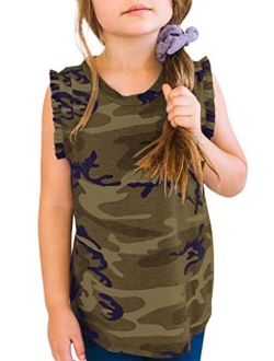 Sidefeel Girls Cute Camouflage Print Sleeveless T-Shirt Ballet Dance Suit Ruffled Sleeves Round Neck Tank Top