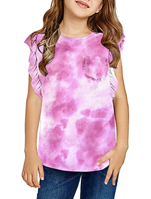 Sidefeel Girls Cute Camouflage Print Sleeveless T-Shirt Ballet Dance Suit Ruffled Sleeves Round Neck Tank Top