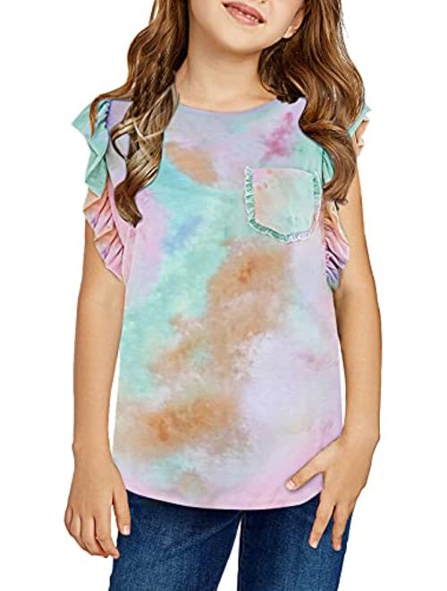 Sidefeel Girls Cute Camouflage Print Sleeveless T-Shirt Ballet Dance Suit Ruffled Sleeves Round Neck Tank Top