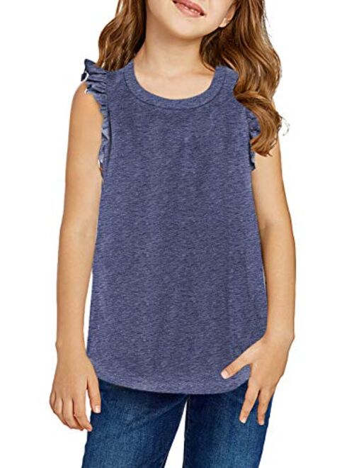 Sidefeel Girls Cute Camouflage Print Sleeveless T-Shirt Ballet Dance Suit Ruffled Sleeves Round Neck Tank Top