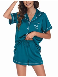 Satin Short Sleeve Two Piece Pajama Sets Sleepwear S-XXL