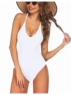 Womens One Piece Swimsuit Bathing Suit Deep V Neck Swimwear Monokinis S-XXL