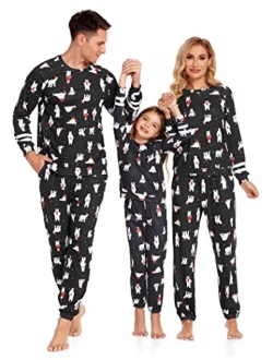 Xmas Matching Family Pajamas Sets Christmas PJ's with Pocket Printed Long Sleeve Tee and Pants Sleepwear Loungewear