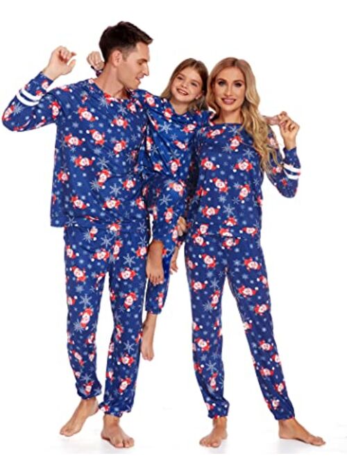 Ekouaer Xmas Matching Family Pajamas Sets Christmas PJ's with Pocket Printed Long Sleeve Tee and Pants Sleepwear Loungewear