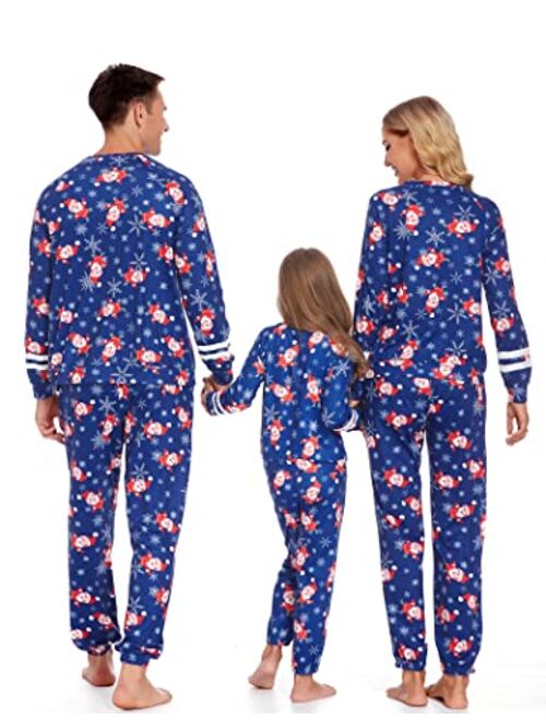 Ekouaer Xmas Matching Family Pajamas Sets Christmas PJ's with Pocket Printed Long Sleeve Tee and Pants Sleepwear Loungewear