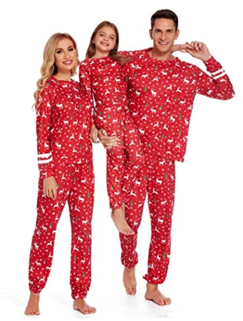 Ekouaer Xmas Matching Family Pajamas Sets Christmas PJ's with Pocket Printed Long Sleeve Tee and Pants Sleepwear Loungewear