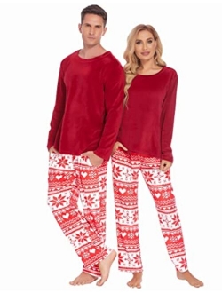 Matching Pajamas for Couples Set Fleece Pjs Long Sleeve Sleepwear Top and Pant Set with Pocket Loungewaer for Winter