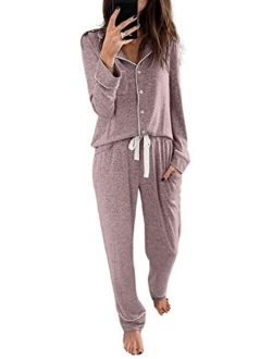 Sidefeel Women Long Sleeve Button-Down Casual Pajama Sets