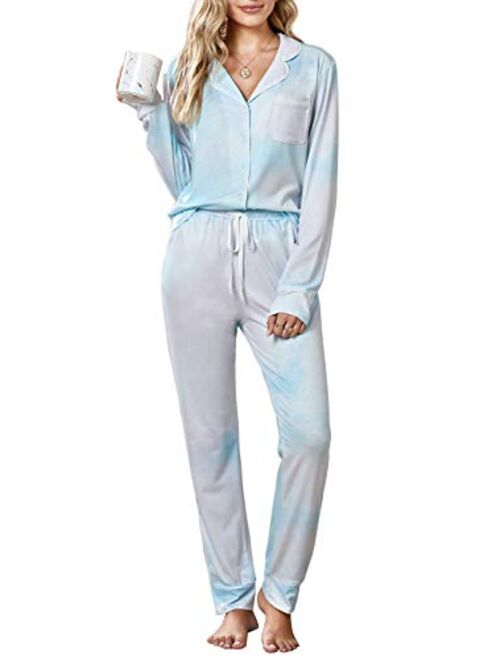 Sidefeel Women Long Sleeve Button-Down Casual Pajama Sets