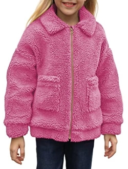 Sidefeel Girl's Soft Lapel Fleece Zip Up Faux Shearling Fluffy Cropped Jacket Coat