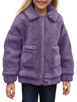 Sidefeel Girl's Soft Lapel Fleece Zip Up Faux Shearling Fluffy Cropped Jacket Coat