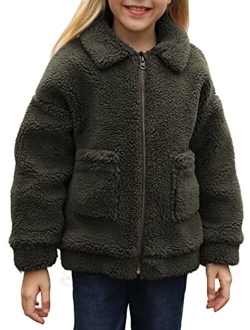 Sidefeel Girl's Soft Lapel Fleece Zip Up Faux Shearling Fluffy Cropped Jacket Coat