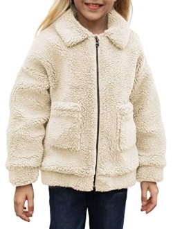 Sidefeel Girl's Soft Lapel Fleece Zip Up Faux Shearling Fluffy Cropped Jacket Coat