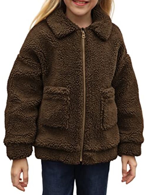 Sidefeel Girl's Soft Lapel Fleece Zip Up Faux Shearling Fluffy Cropped Jacket Coat