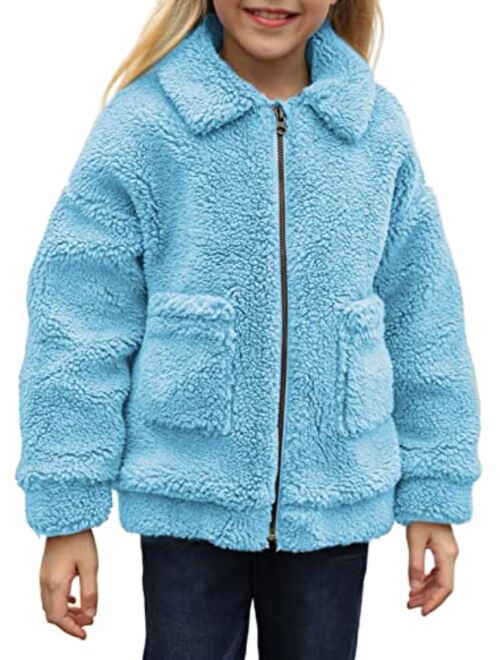 Sidefeel Girl's Soft Lapel Fleece Zip Up Faux Shearling Fluffy Cropped Jacket Coat