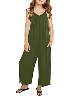 Sidefeel Girls Fashion Romper Sleeveless Halter Long Pants Jumpsuit with Side Pockets