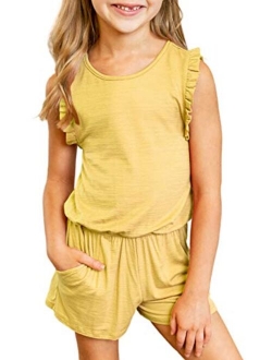 Sidefeel Girls Fashion Romper Sleeveless Halter Long Pants Jumpsuit with Side Pockets
