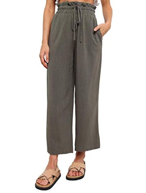 Sidefeel Womens Cropped Elastic Waist Casual Lightweight Pants Drawstring Relaxed Fit Pants