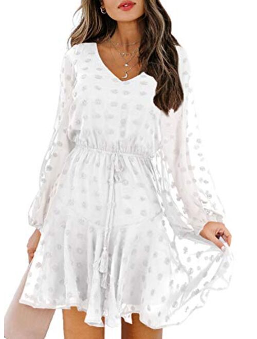 Sidefeel Womens Long Sleeve V Neck Tunic Flowy Dress