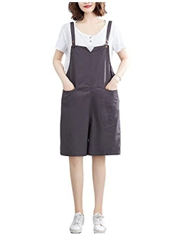 Uaneo Women's Casual Cotton Wide Leg Baggy Shortalls Jumpsuit Overalls Rompers