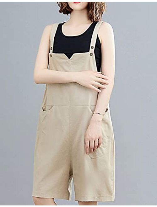 Uaneo Women's Casual Cotton Wide Leg Baggy Shortalls Jumpsuit Overalls Rompers