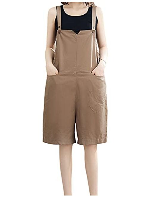 Uaneo Women's Casual Cotton Wide Leg Baggy Shortalls Jumpsuit Overalls Rompers