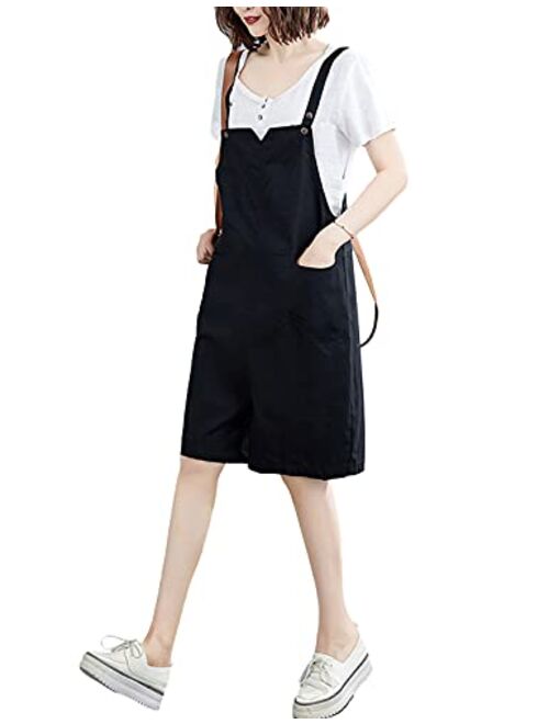 Uaneo Women's Casual Cotton Wide Leg Baggy Shortalls Jumpsuit Overalls Rompers