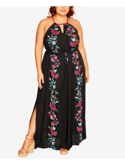 Trendy Plus Size Border Folklore Halter Maxi Dress