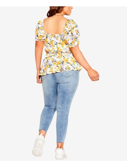 City Chic Trendy Plus Size Flirty Floral Sweetheart Neck Top