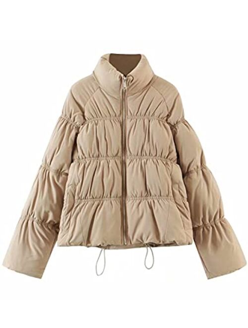 Uaneo Womens Casual Long Sleeve Puffer Jacket Stand Collar Full-Zip Winter Coats