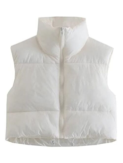 Gihuo Women's Cropped Puffer Vest Quilted Padded Zip Up Vest