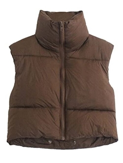 Gihuo Women's Cropped Puffer Vest Quilted Padded Zip Up Vest