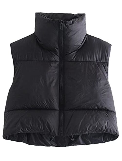 Gihuo Women's Cropped Puffer Vest Quilted Padded Zip Up Vest