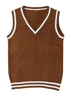 Gihuo Women's V Neck Sweater Vest Uniform Cable Knit Sleeveless Sweater